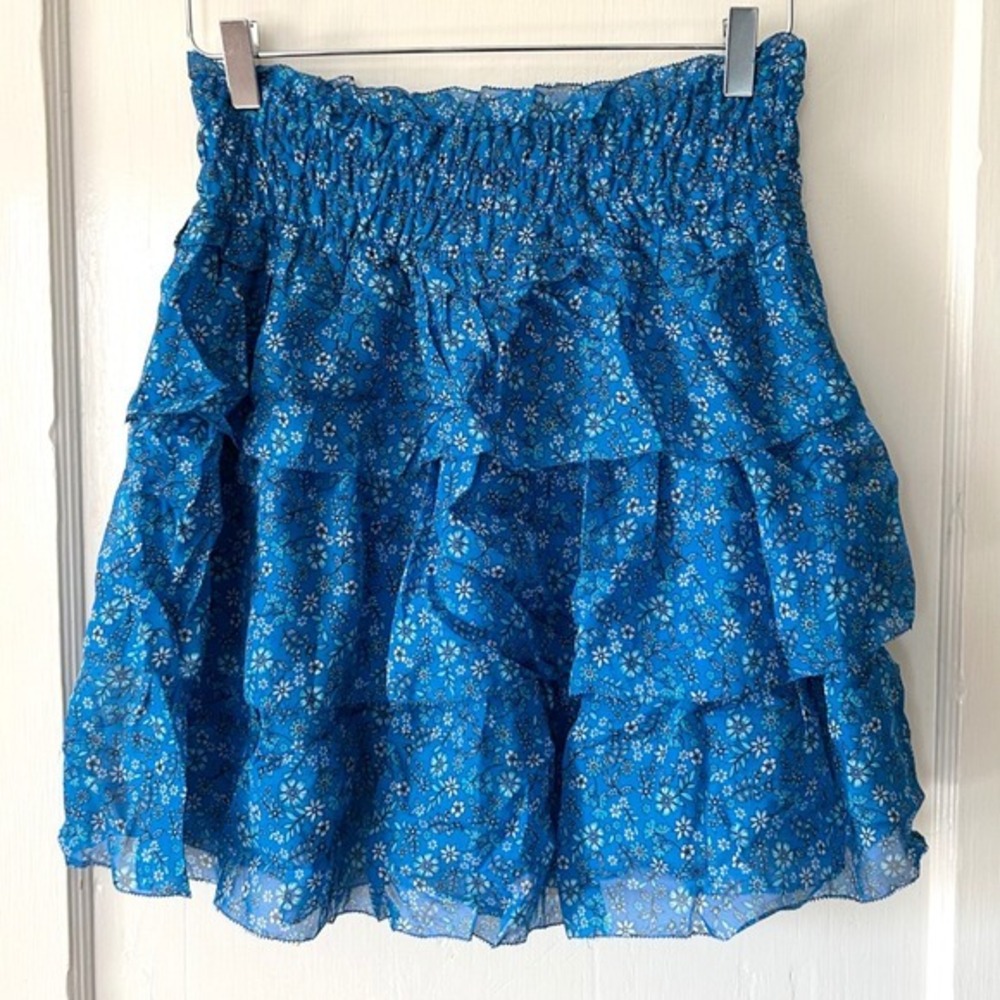 NWT Haute Hippie 100% Silk‎ Chiffon Floral Mini Skirt Blue 8 Cottagecore Twee